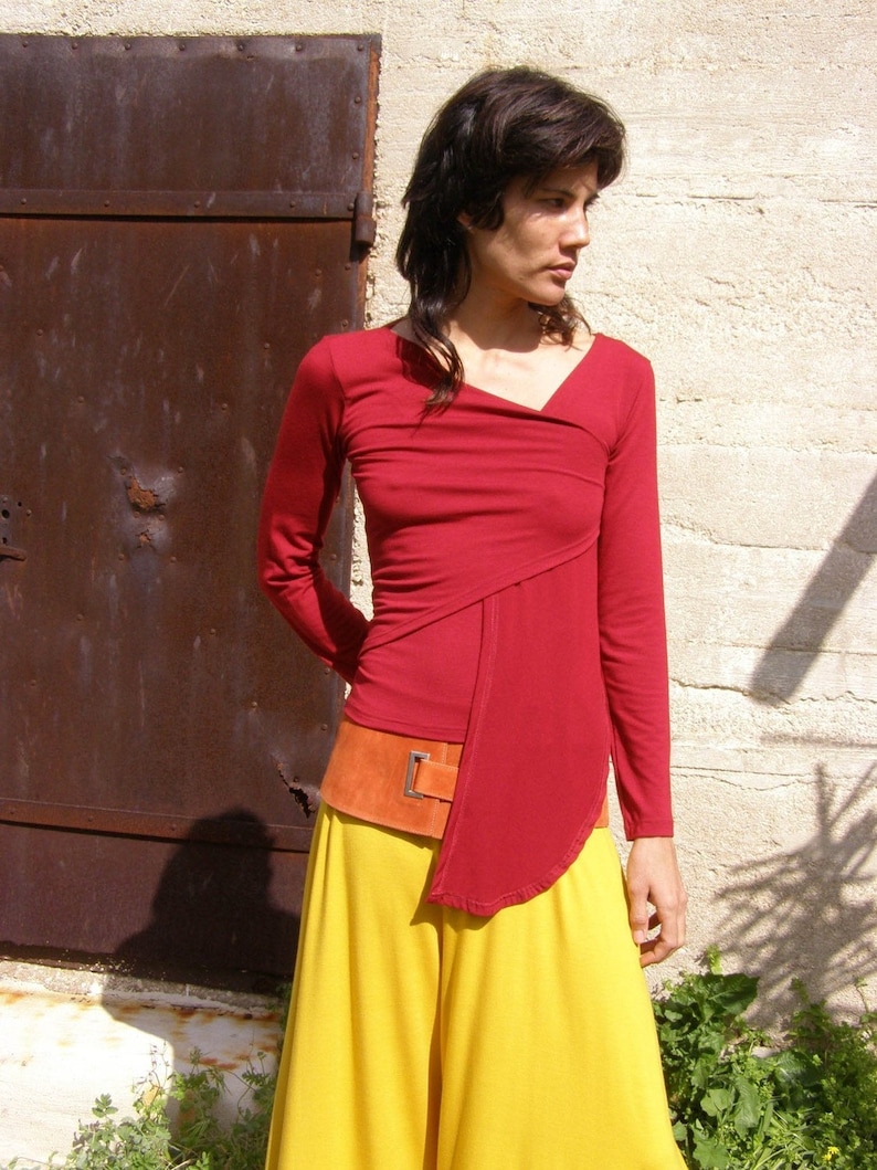 Red Blouse, Convertible Tops, Basic Long Sleeve Shirts, Plus Size Blouses, Multiway Top, Winter Tops, Evening Tops image 3