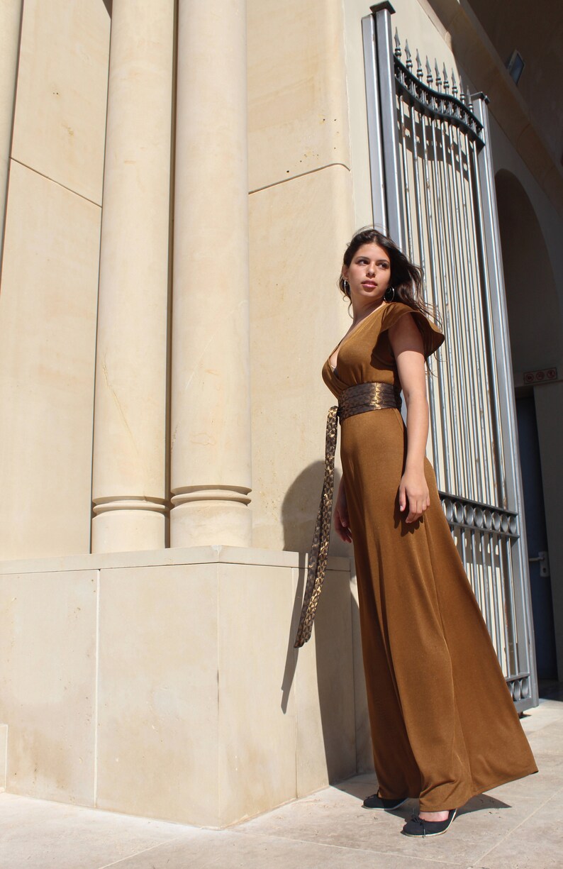 Bronze Wrap Maxi Dress Bold Deep Cleavage Evening Gown Etsy