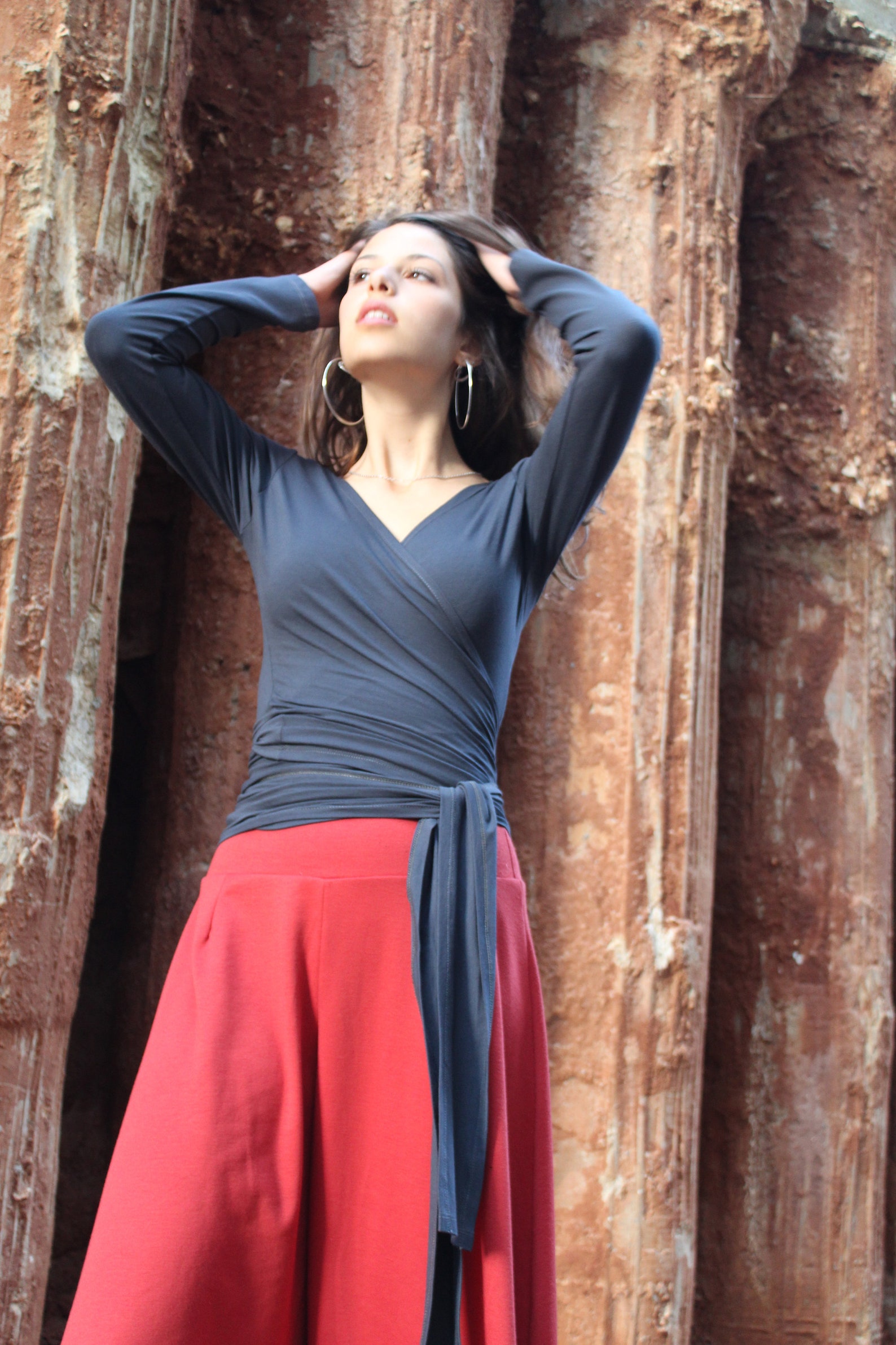 Grey Wrap Top Women 3 Ways Top Boho Urban Long Sleeves Etsy