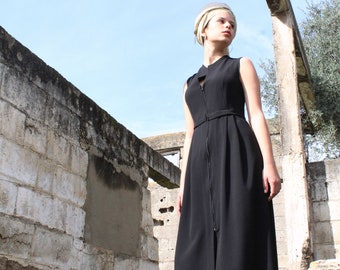 Black Maxi Dress, Minimalist Maxi Dress, Black Tailored Dress, Black Sleeveless Dress, Unique Evening Dress, Cotton Long Dress For Women