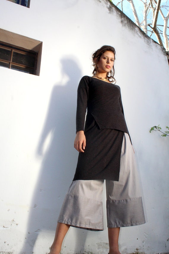 Haut tunique noir asym trique pour femmes haut tunique