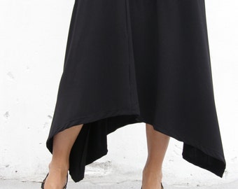 Zwarte driehoekige rok, lange converteerbare damesrok, asymmetrische rok met hoge taille