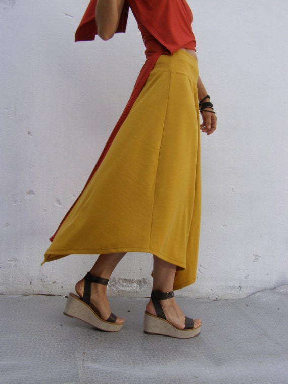 Mustard High Waisted Maxi Skirt Asymmetrical Triangle Skirt | Etsy