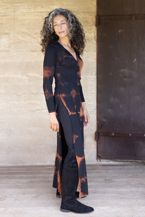 Long Tunic Dress, Handmade Tie Dye Tunic, Black Asian Tunic Dress, Shibori  Tunic Dress, Long Sleeve Tunic, Side Slit Dress, Slow Fashion - Etsy