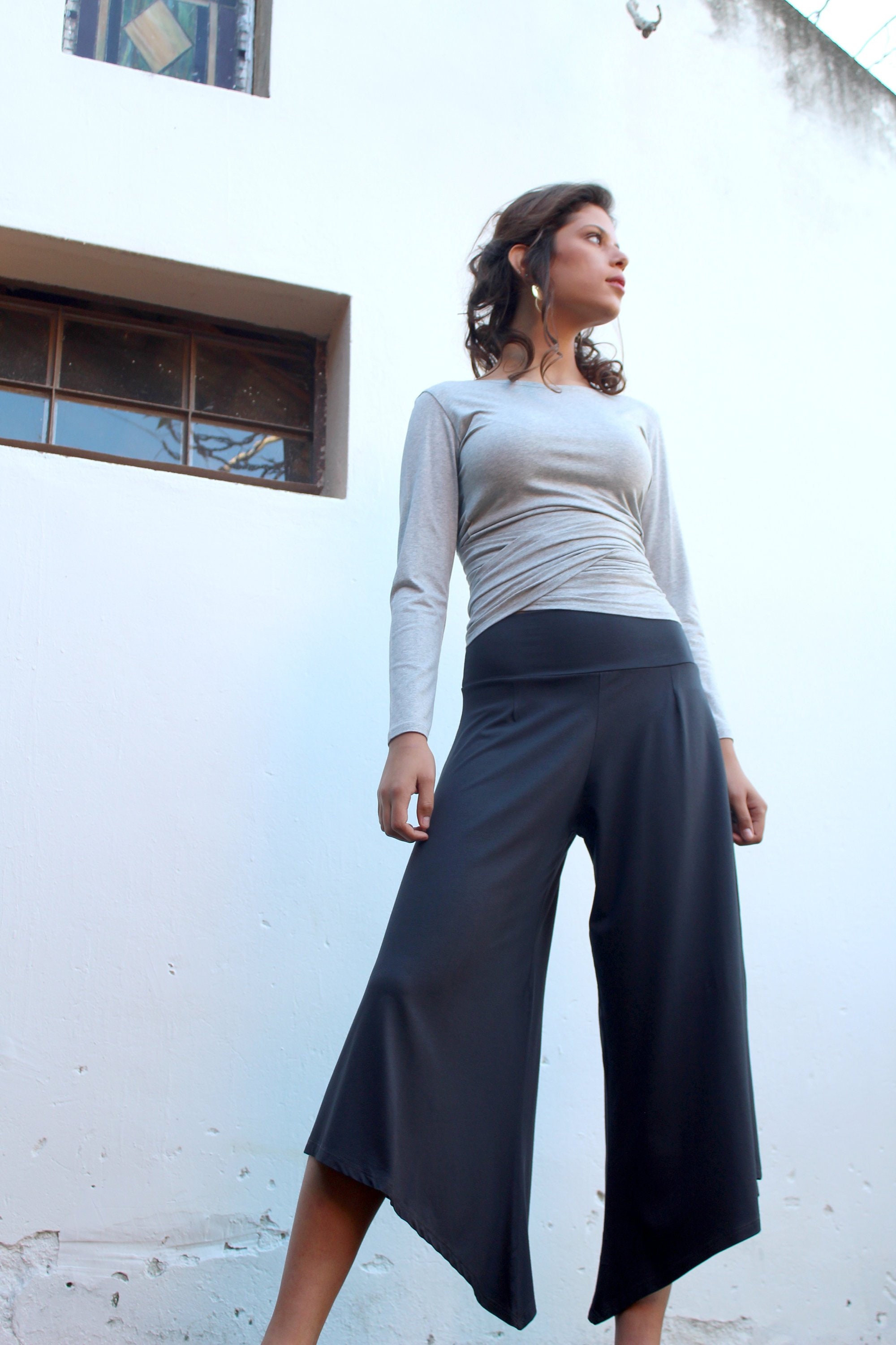 Women Dark Grey Wide Leg Pants 