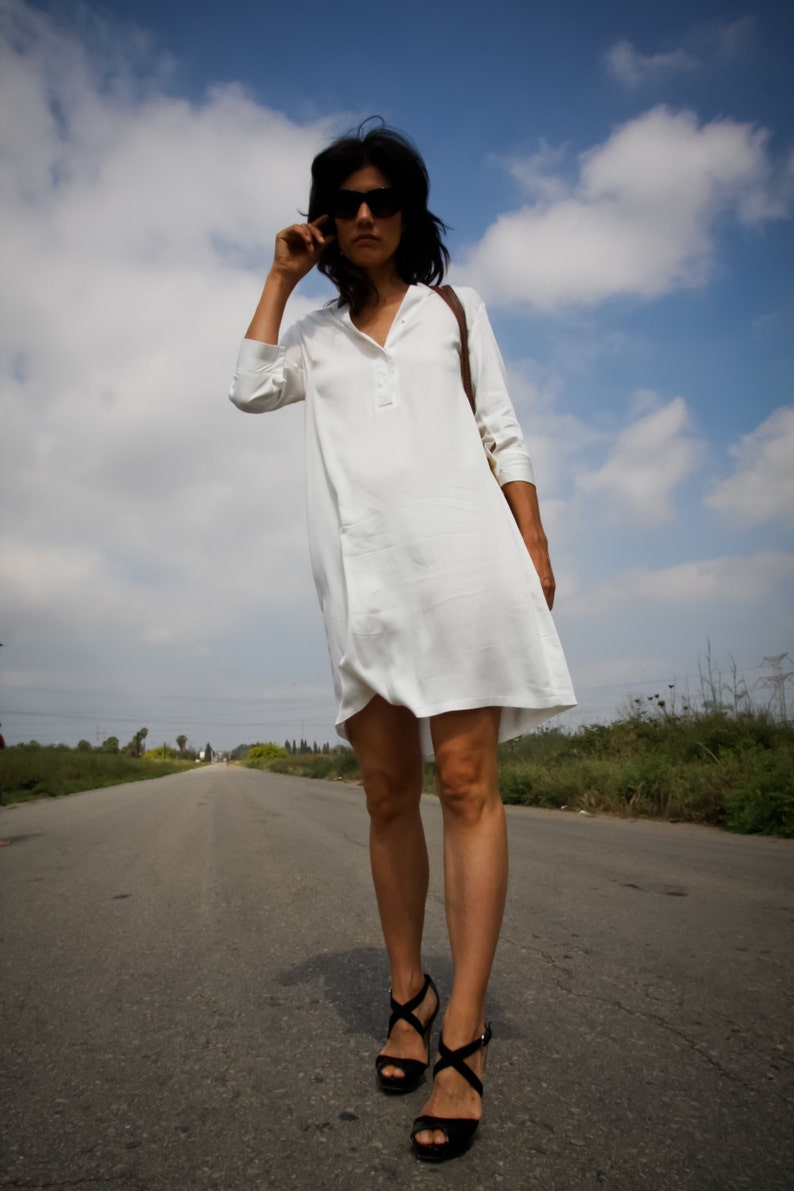 Women's Off White Caftan, Oversize Shirt Dress, Off-White Tunic Dress, Summer Blouse, Vacation Dress, Tops and kurta image 7