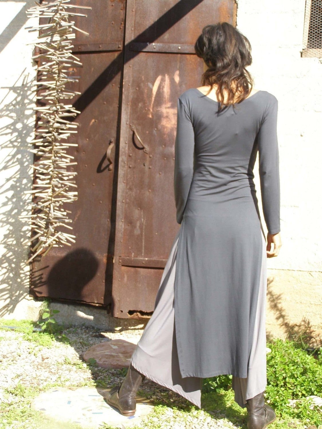 Long Sleeve Maxi Dress Grey Wrap Dress ...