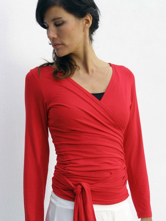 Ladies red casual tops best sale