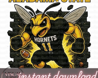 Alabama State Hornets Football PNG, HBCU Sports Mascot Digital Download, ASU Png