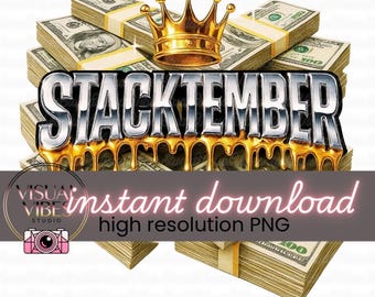 STACKTEMBER Chrome Money Graphic: Dripping Gold Crown Design (PNG Digital Download