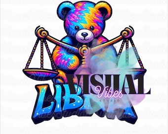 Libra Zodiac Bear PNG: Colorful Astrology Clipart (Digital Download)