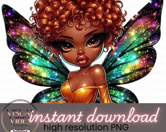 African American Fairy PNG: Glam Black Girl Clipart (Digital Download)