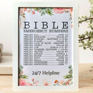 Elenco di emergenza della Bibbia Versetti floreali artistici Scritture stampate Decorazioni cristiane Versetti numerici della Bibbia Scritture Arte murale Religiosamente regalo