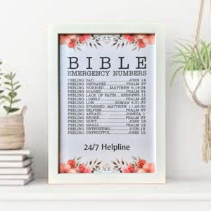 Elenco di emergenza della Bibbia Versetti floreali artistici Scritture stampate Decorazioni cristiane Versetti numerici della Bibbia Scritture Arte murale Religiosamente regalo