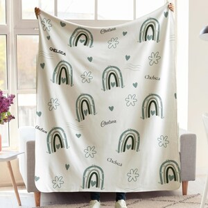 Manta de bebé personalizada con arcoíris bohemio, regalo de cumpleaños único, regalo de baby shower para niña, decoración de guardería, decoración bohemia para el hogar.