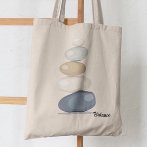 Zen Stacked Rocks - Yoga Mindfulness Canvas Tote, Eco-Friendly Reusable Bag, Beach Tote, Gym Bag, Yoga Stuff bag, Zen gift, Yoga lovers