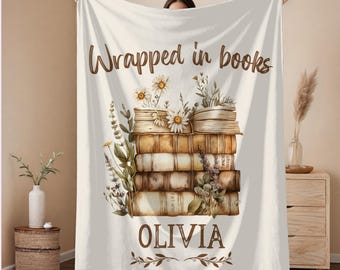 Custom Name Bookish Blanket, Cozy Reading Blanket for Book Lovers, Personalized Name Gift, Christmas Gift for Reader, Library Bookish Throw