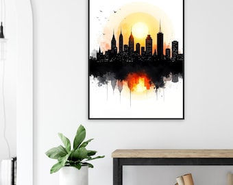 Minimalist skyline silhouette poster - Elegant wall art in black line style - Frame decor for modern rooms