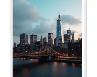 Stylish City Skyline Mounted Framed Poster - Unique Digital Art - Ready to Hang