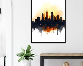 Póster minimalista de silueta de horizonte: arte de pared moderno enmarcado: arte elegante para tu hogar