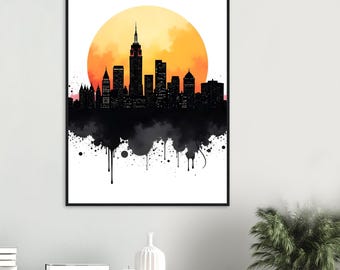 Minimalist city skyline: Framed poster in modern line style - Elegant wall art for every room