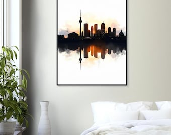 Modern Skyline Sunset Art Print - Framed Cityscape Poster in Black - Perfect Urban Decor