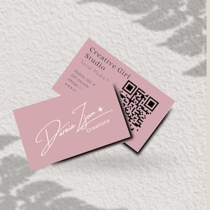 QR Code Business Card Pink Minimal Business Card Template DIY Business Card| Canva Business Card Template Double Sided Business Card