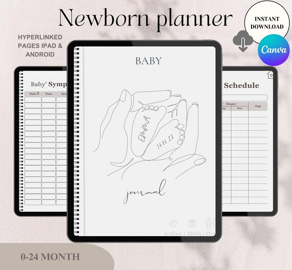 Digital Baby Journal, Digital Newborn Planner, Baby Organizer, Newborn Planning Kit, Baby Tracker, Daily Baby Log, Babysitter Log, Baby ipad