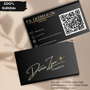 Schwarz QR-Code Visitenkarte Minimal Visitenkarte Vorlage DIY Visitenkarte Canva Visitenkarte Vorlage Doppelseitig Gold Visitenkarte