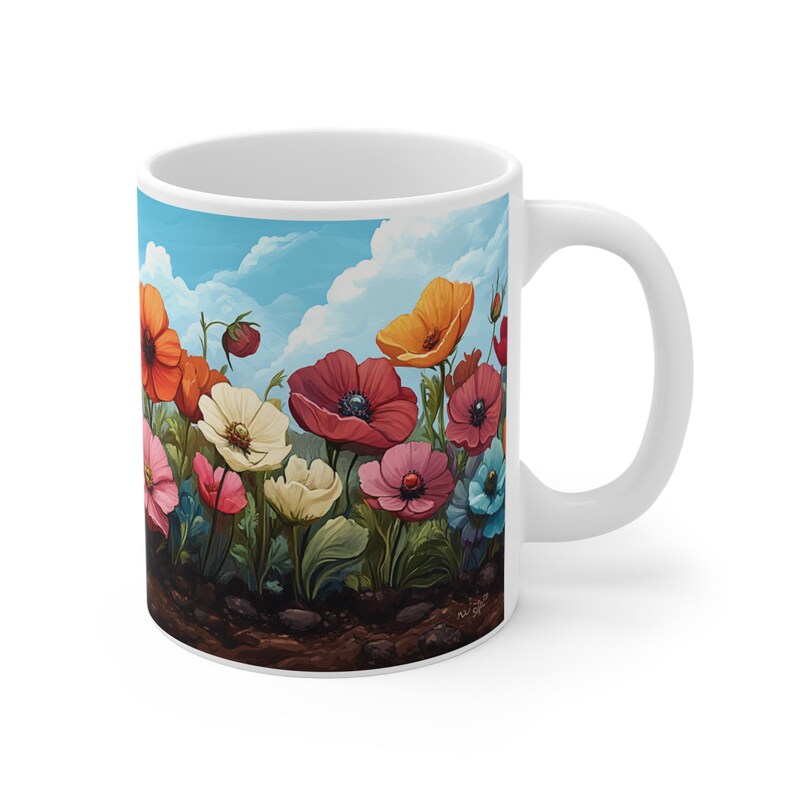 Coffee Mug 11 Oz Pastel Flowers in Soil Mug Floral Ceramic Cup for Tea