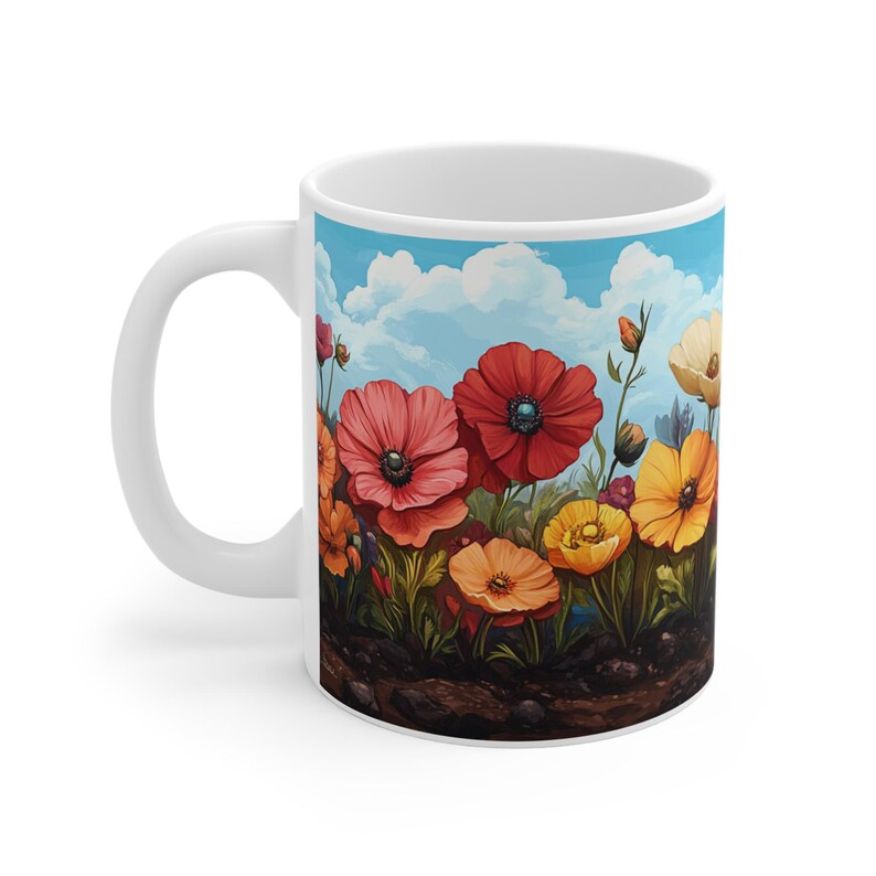 Coffee Mug 11 Oz Pastel Flowers in Soil Mug Floral Ceramic Cup for Tea
