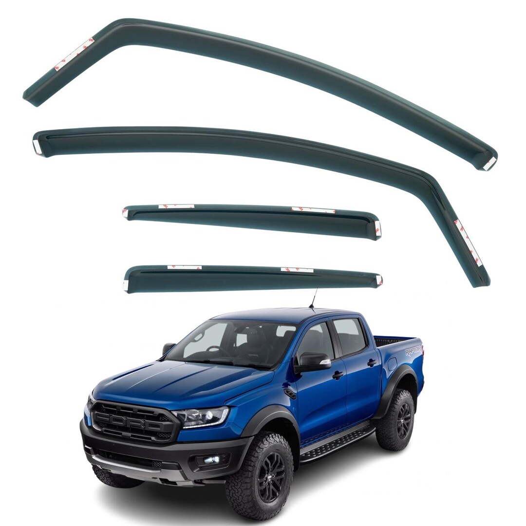 Lot De 4 Déflecteurs D'Air / Pare-Pluie Adhésifs Pour Ford Ranger Double Cab Wildtrack T6 4 Portes (2012-2025) – Fumé Tinted