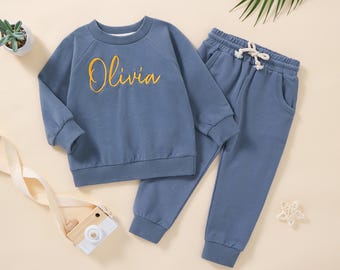 Personalized Baby Jogger Set, Embroidered Name Baby Sweatshirt Outfit, Custom Toddler Lounge Set