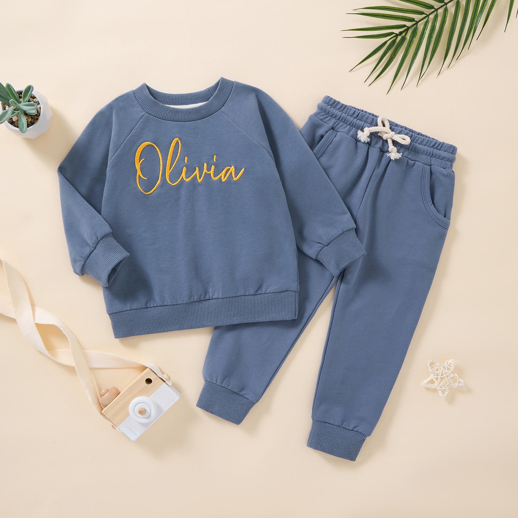 Personalized Baby Jogger Set, Embroidered Name Baby Sweatshirt Outfit, Custom Toddler Lounge Set