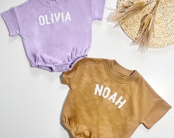 Personalized Puff Name Baby Sweatshirt Bodysuit, Custom Bubble Romper, Minimalist Baby Outfit, Baby Shower Gift, Birthday or Christmas Gift