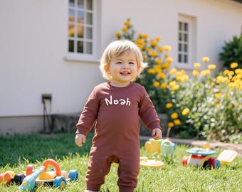 Personalized Organic Cotton Baby Romper with Custom Name & Photo | Long Sleeve Newborn Clothes | Baby Shower Gift, (0-24M)