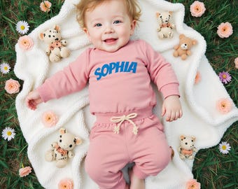 Personalized Baby Sweatshirt & Jogger Set | Organic Cotton Baby Clothes | Custom Name Outfit | Newborn to 4T | Perfect Baby Shower Gift