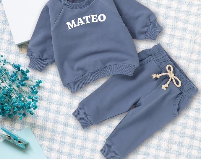 Custom Baby Sweatshirt & Jogger Set | Organic Cotton | Personalized Baby Outfit | Newborn to 4T | Ideal Baby Shower Gift