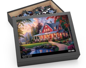 Sunset Farmhouse by the Pond Puzzle (500-Piece)