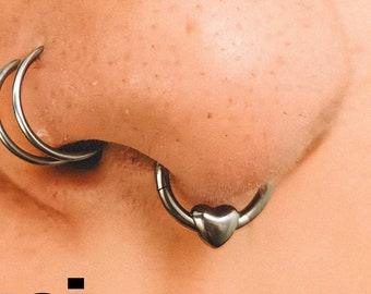 Heart Nose Piercing Heart Septum Piercing Titanium Septum Ring 16G Tiny Heart Septum Clicker