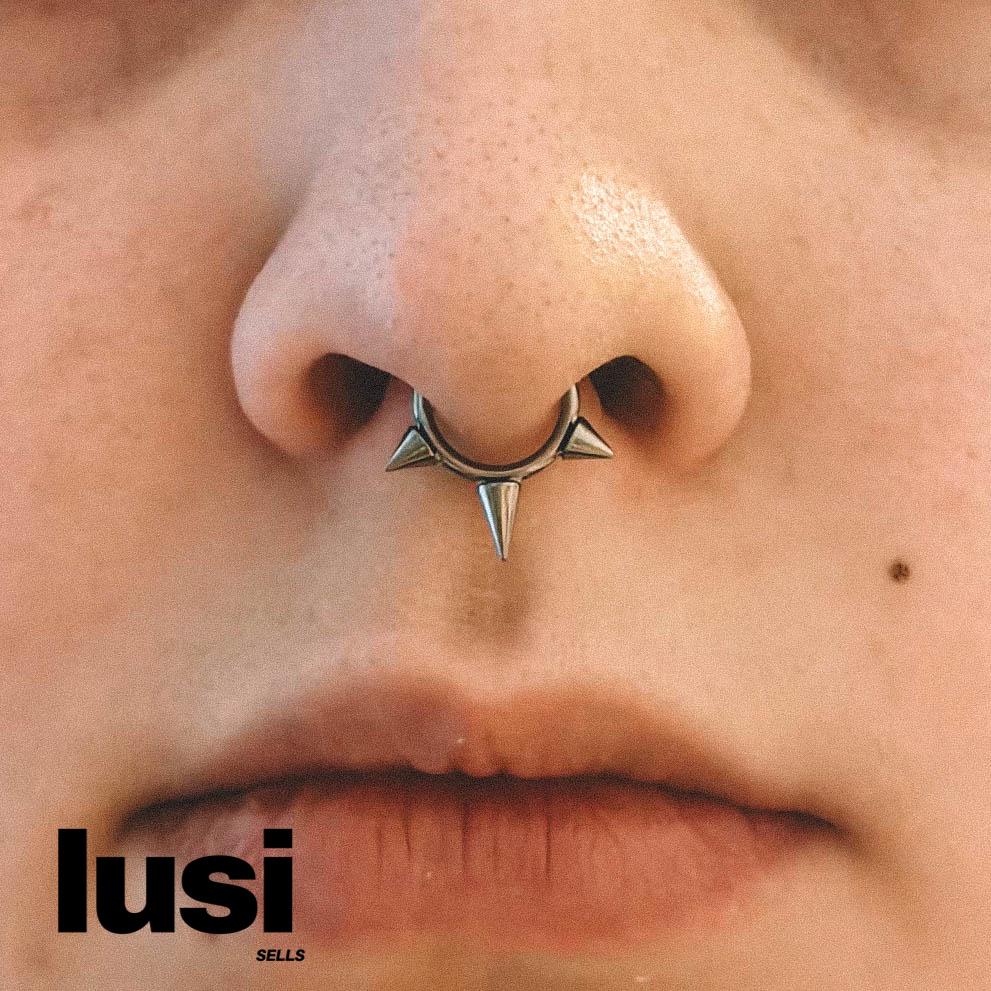Alternative Long Septum Horseshoe Long Spike Septum Ring Titanium