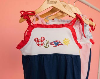 Disney Cruise Embroidered Baby Romper – Nautical Minnie Outfit