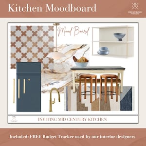 Diseño atractivo de moodboard para cocina de mediados de siglo