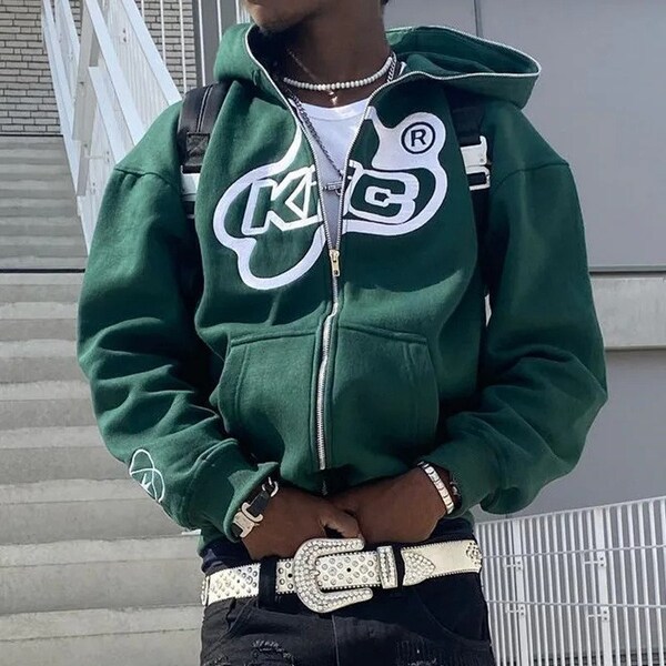 Printed Zip-Up Street Hoodie