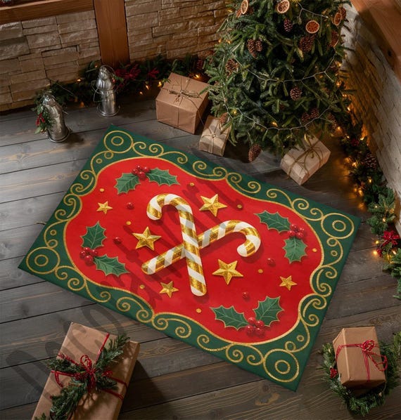 Christmas Area Rug, Candy Cane Holiday Carpet, Festive