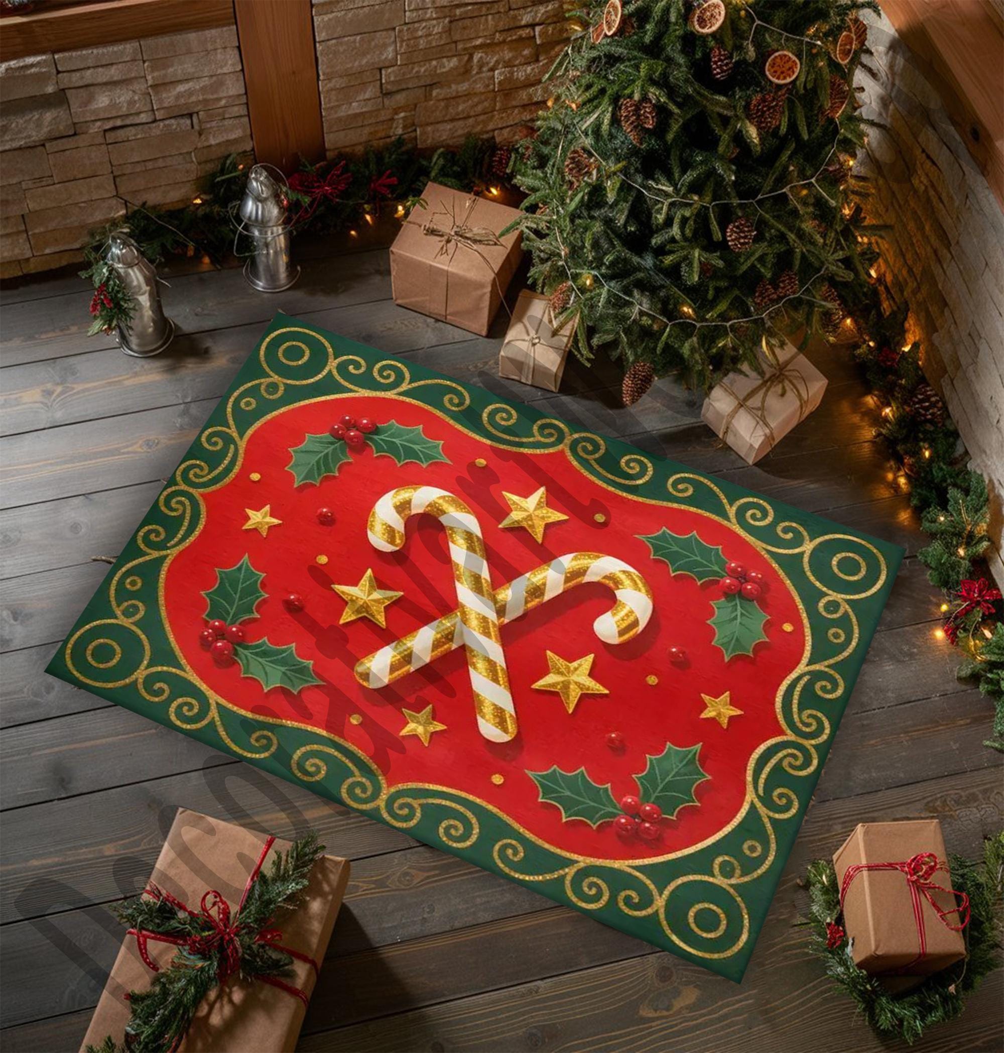 Christmas Area Rug, Candy Cane Holiday Carpet, Festive