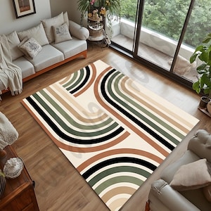 Modern Boho Area Rug, Abstract Geometric Carpet, Large Living Room Rug, Minimalist Home Decor, Soft Washable Rug, Aesthetic Bedroom Accent