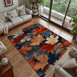 Colorful Leaf Rug, Abstract Nature-Inspired Rug, Modern Leaf Pattern Rug, Vibrant Nature Art Rug, Geometric and Abstract Leaf Rug, Gift Rug