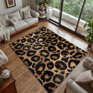 Leopard Patterned Rug, Leopard Desing Art Rug, Brown Black Rug, Classic Rug, Modern Rug, Rugs for Living Room, Gift for Wife, Decorative Rug