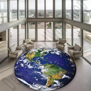 Erde Runder Teppich, 3D Planet Erde Waschbarer Teppich, Lebendiger Gedruckter Planetenteppich, Weltraum-Themed Teppich, Realistischer Globe Teppich, Weltraum Astronomie Dekor